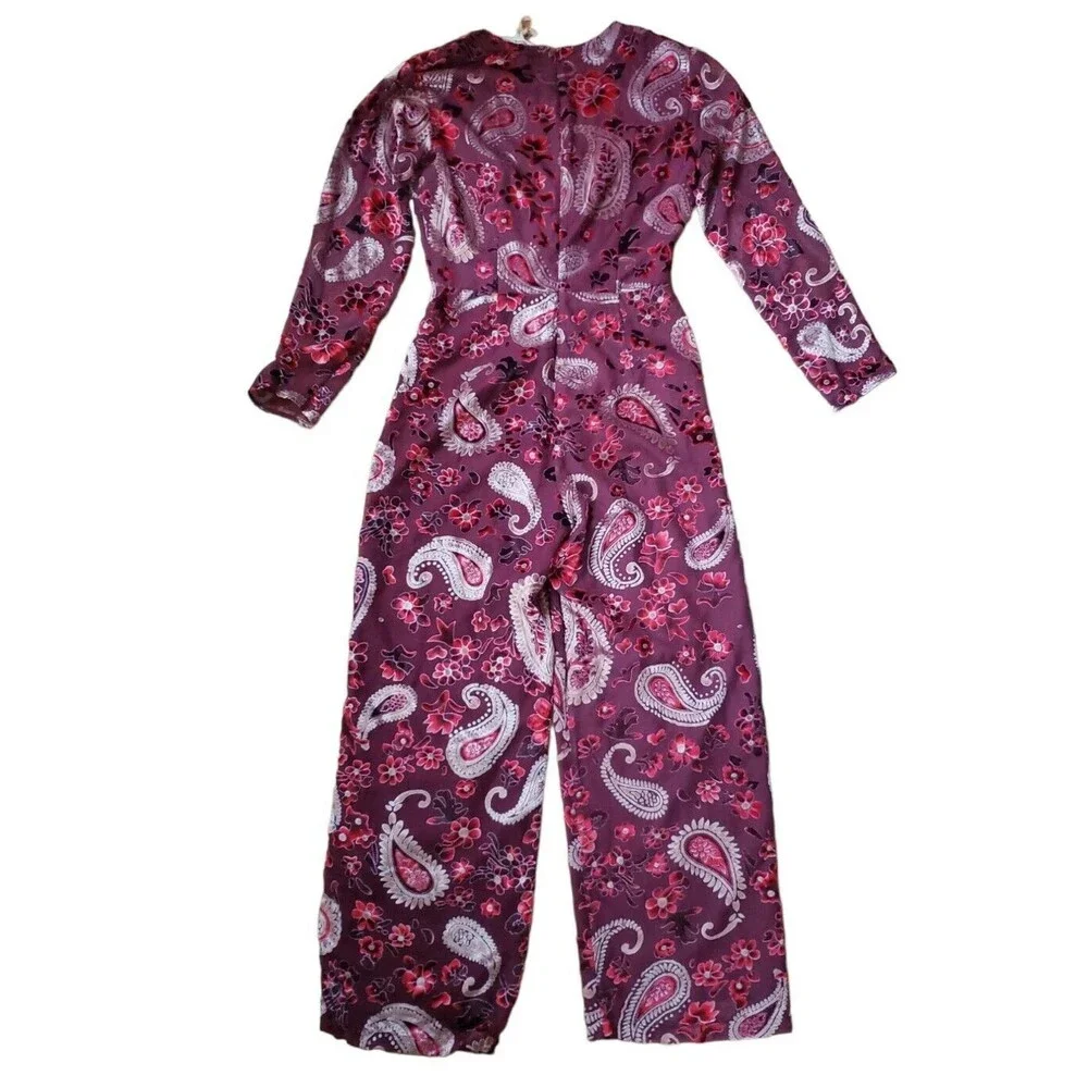 Chelsea & Violet Velvet Flocked Boho Jumpsuit Womens M Wide-Leg Paisley Artsy